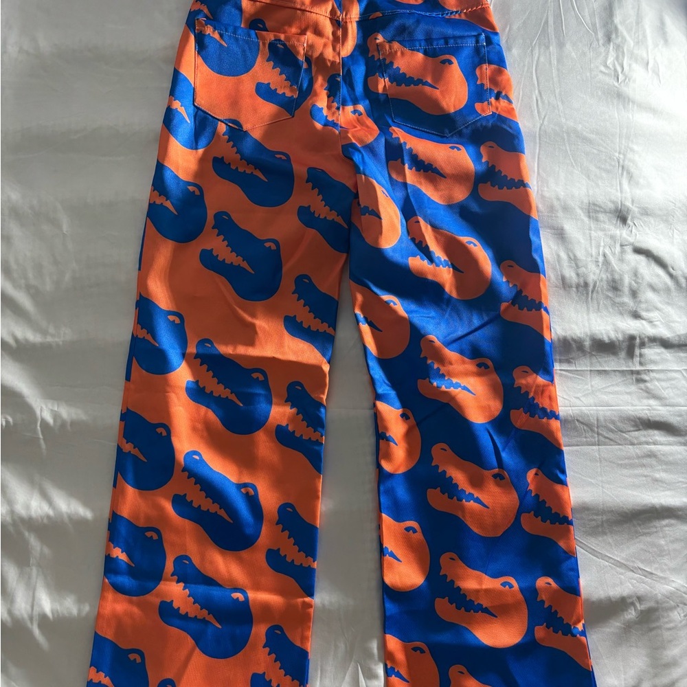 Kids Orange and Blue Crocodile-Print Pajama Pants